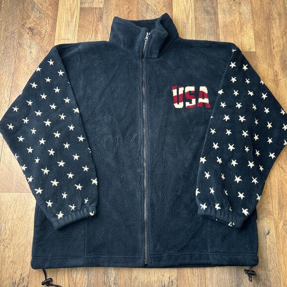 Vintage 90s Bear‎ Ridge Fleece Jacket Men's Size XL Blue USA Flag Outdoor 5670 - Picture 2 of 13